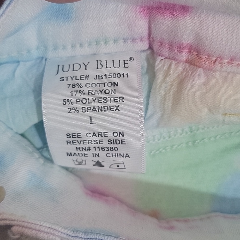 JUDY Blue Pastel Tie Dye Cutoff Shorts size Large Raw Hem Frayed - Picture 3 of 4